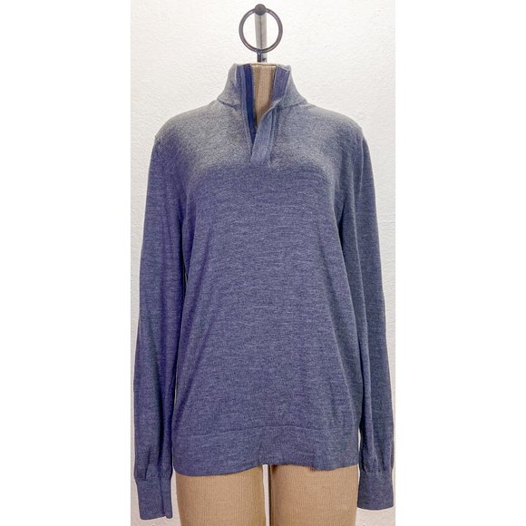 100% Soft Thin Wool Gray Turtleneck Knit 1/4 Zip Sweater - Picture 1 of 7